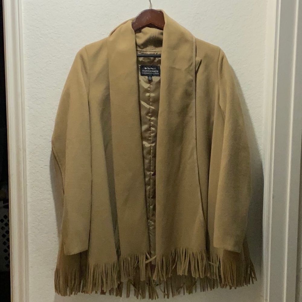 New Montanaco Sweater suede Blazer Jacket Coat Women M Tan fringe